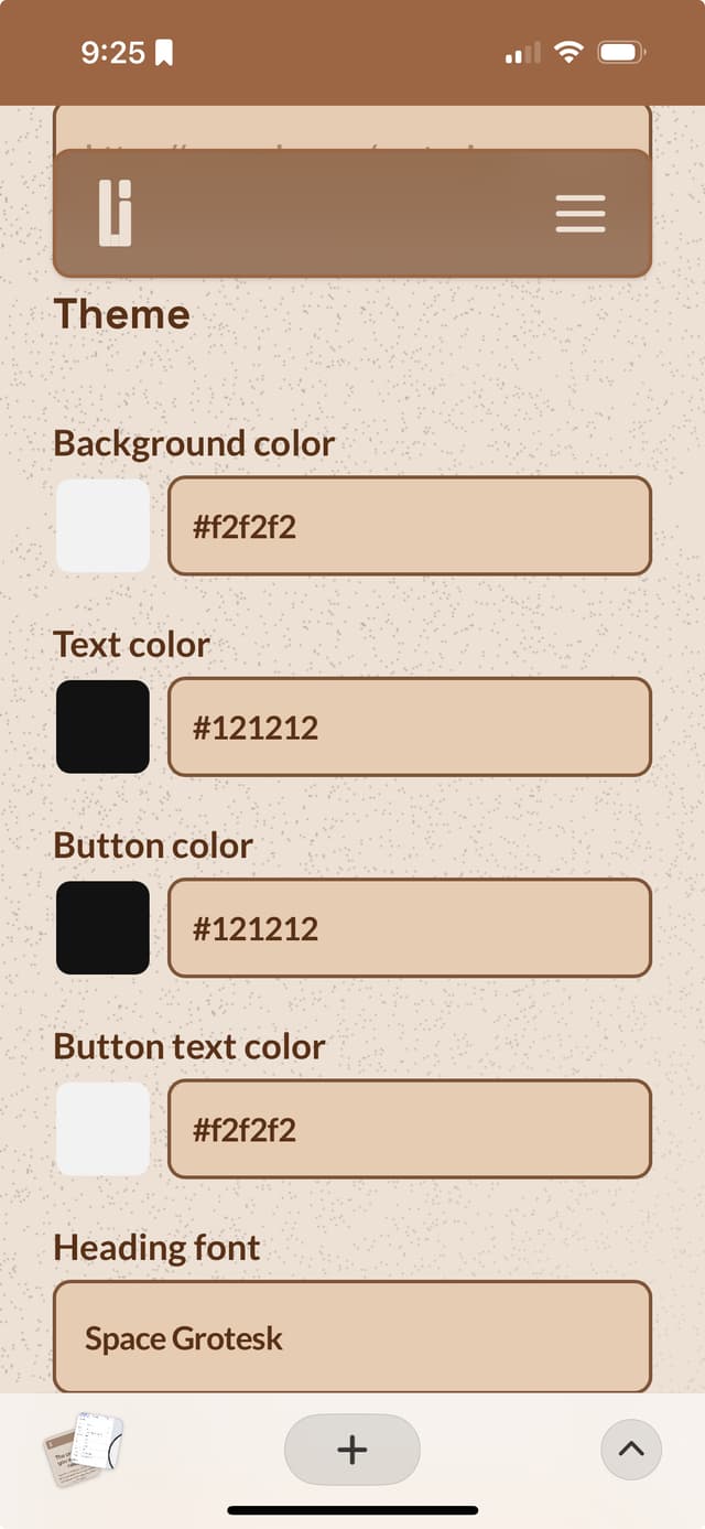 Theme customization panel showing color pickers and style options