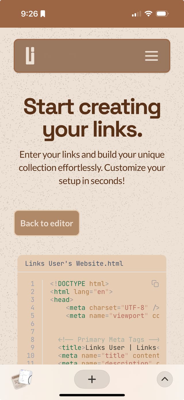 Export code button and generated code preview