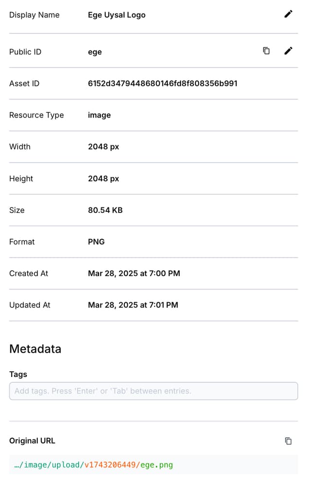 Screenshot showing how to copy a direct image URL from Cloudinary